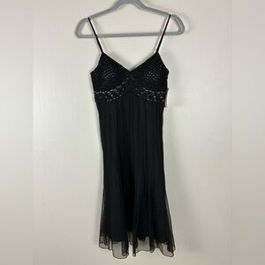 Vintage Y2K Gothic Fairy Dress Size 2 Crochet Empire Waist Beaded Fit Flare Mesh